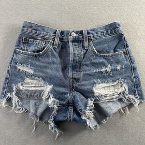 Levi’s 501 Jean Shorts Womens Sz 26 Button Fly Distressed Cut Off Denim
